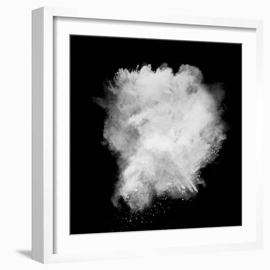 Freeze Motion Of White Dust Explosion Isolated On Black Background-Jag_cz-Framed Art Print