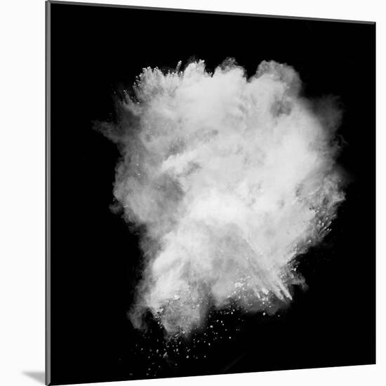Freeze Motion Of White Dust Explosion Isolated On Black Background-Jag_cz-Mounted Art Print