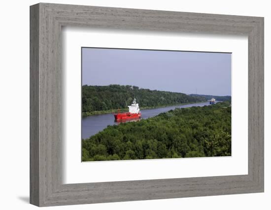 Freight Ships on Kiel Canal going near Hochdonn, Dithmarschen, Schleswig-Holstein, Germany, Europe-Hans-Peter Merten-Framed Photographic Print