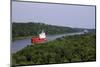 Freight Ships on Kiel Canal going near Hochdonn, Dithmarschen, Schleswig-Holstein, Germany, Europe-Hans-Peter Merten-Mounted Photographic Print