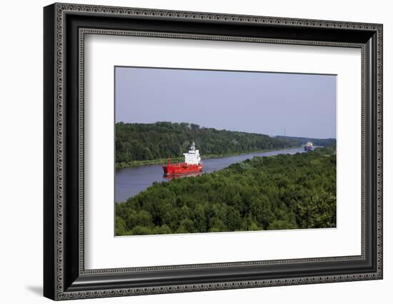 Freight Ships on Kiel Canal going near Hochdonn, Dithmarschen, Schleswig-Holstein, Germany, Europe-Hans-Peter Merten-Framed Photographic Print