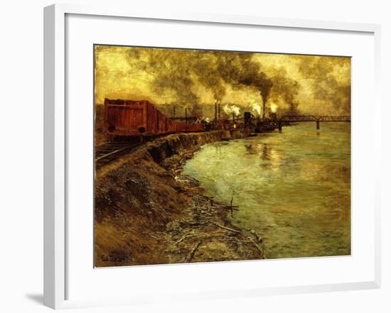 Freight Train, Dusk-Fritz Thaulow-Framed Giclee Print