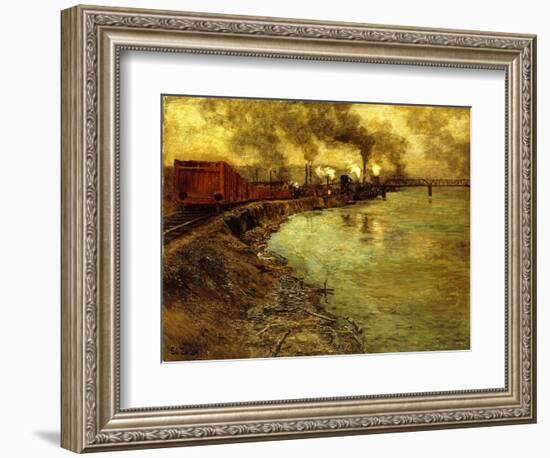 Freight Train, Dusk-Fritz Thaulow-Framed Giclee Print