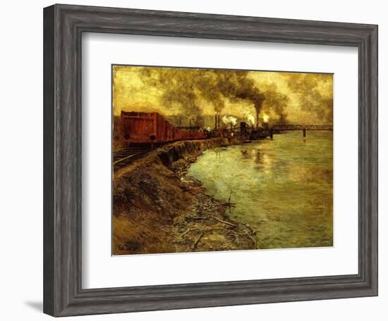 Freight Train, Dusk-Fritz Thaulow-Framed Giclee Print