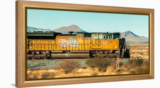 Freight Train Engine on the Move in West Texas-James White-Framed Premier Image Canvas