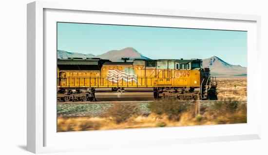 Freight Train Engine on the Move in West Texas-James White-Framed Photographic Print
