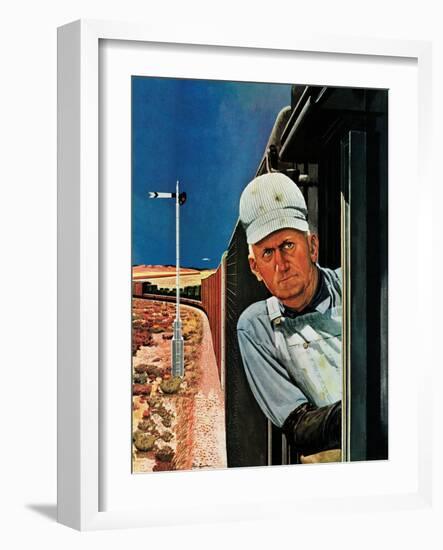 "Freight Train Engineer," June 3, 1944-Fred Ludekens-Framed Giclee Print