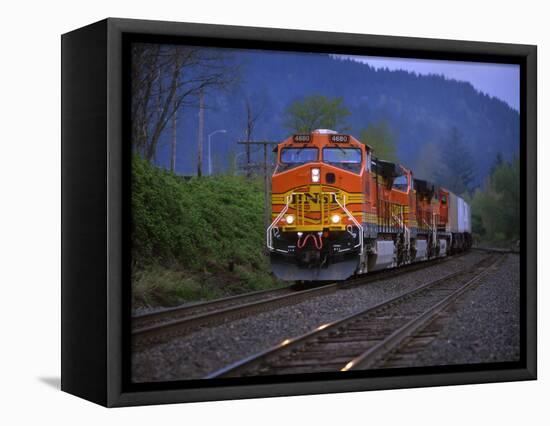 Freight Train Moving on Tracks, Stevenson, Columbia River Gorge, Washington, USA-Steve Terrill-Framed Premier Image Canvas