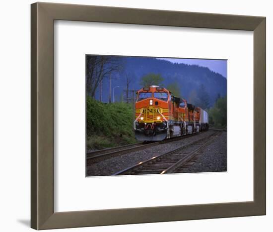 Freight Train Moving on Tracks, Stevenson, Columbia River Gorge, Washington, USA-Steve Terrill-Framed Photographic Print