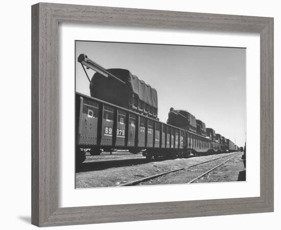 Freight Trains Transporting Trucks and Cables Westbound-null-Framed Photographic Print