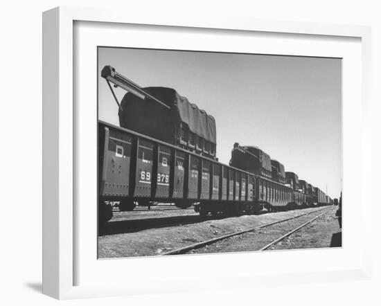 Freight Trains Transporting Trucks and Cables Westbound-null-Framed Photographic Print