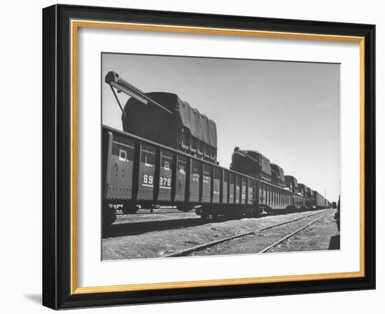 Freight Trains Transporting Trucks and Cables Westbound-null-Framed Photographic Print