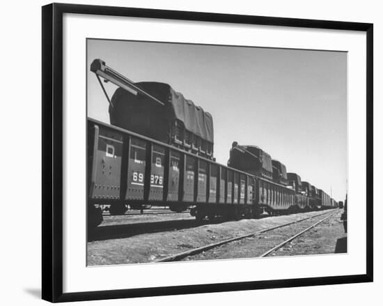 Freight Trains Transporting Trucks and Cables Westbound-null-Framed Photographic Print