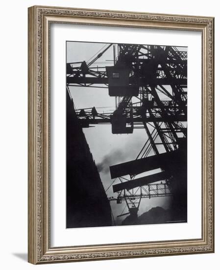 Freighter Berwind Unloading Coal at Great Lakes Pier-Margaret Bourke-White-Framed Photographic Print