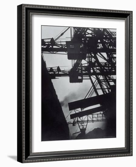 Freighter Berwind Unloading Coal at Great Lakes Pier-Margaret Bourke-White-Framed Photographic Print