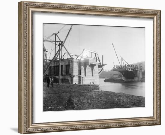 Fremont Bridge Construction Photograph - Seattle, WA-Lantern Press-Framed Art Print