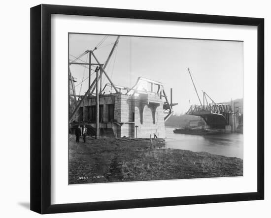 Fremont Bridge Construction Photograph - Seattle, WA-Lantern Press-Framed Art Print