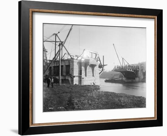 Fremont Bridge Construction Photograph - Seattle, WA-Lantern Press-Framed Art Print