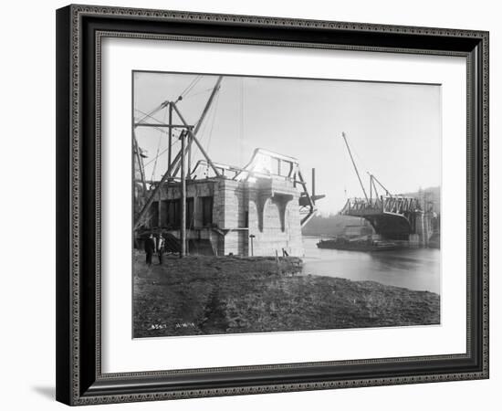 Fremont Bridge Construction Photograph - Seattle, WA-Lantern Press-Framed Art Print