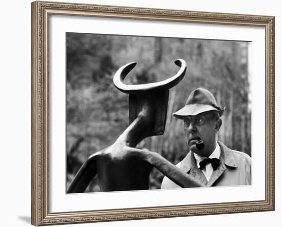 French Actor Jacques Tati Looking at a Sculpture-Yale Joel-Framed Premium Photographic Print