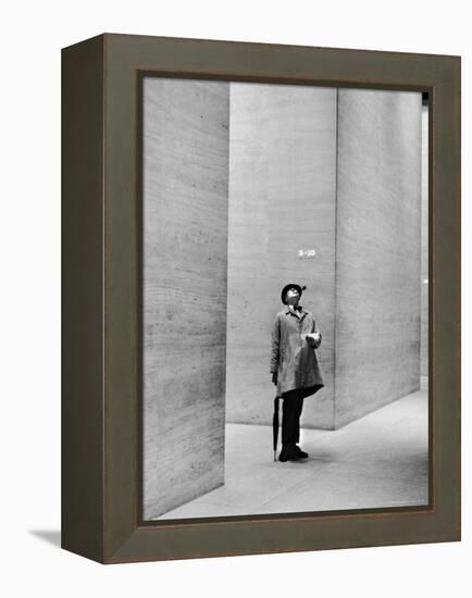 French Actor Jacques Tati Looking at the High Ceiling of an Office Lobby-Yale Joel-Framed Premier Image Canvas