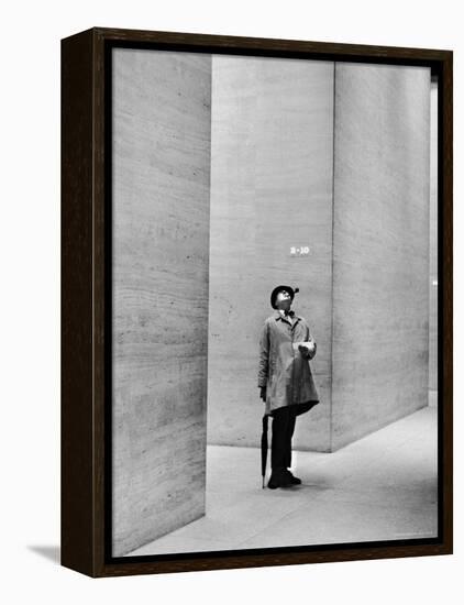 French Actor Jacques Tati Looking at the High Ceiling of an Office Lobby-Yale Joel-Framed Premier Image Canvas