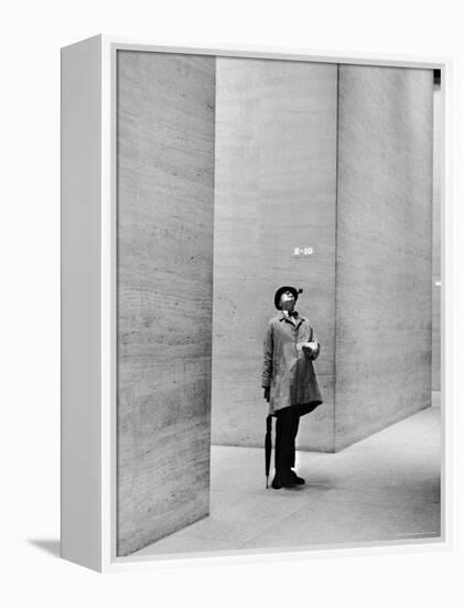 French Actor Jacques Tati Looking at the High Ceiling of an Office Lobby-Yale Joel-Framed Premier Image Canvas