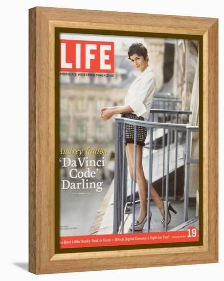 French Actress Audrey Tautou Outdoors on a Balcony in Paris, May 19, 2006-Greg Kadel-Framed Premier Image Canvas