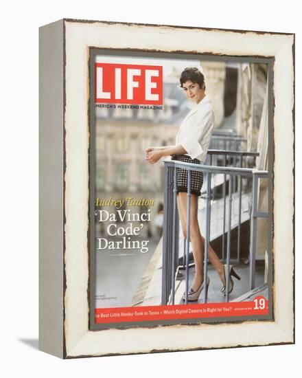 French Actress Audrey Tautou Outdoors on a Balcony in Paris, May 19, 2006-Greg Kadel-Framed Premier Image Canvas