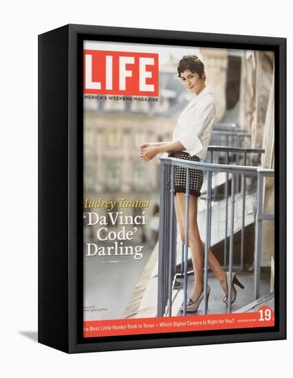 French Actress Audrey Tautou Outdoors on a Balcony in Paris, May 19, 2006-Greg Kadel-Framed Premier Image Canvas