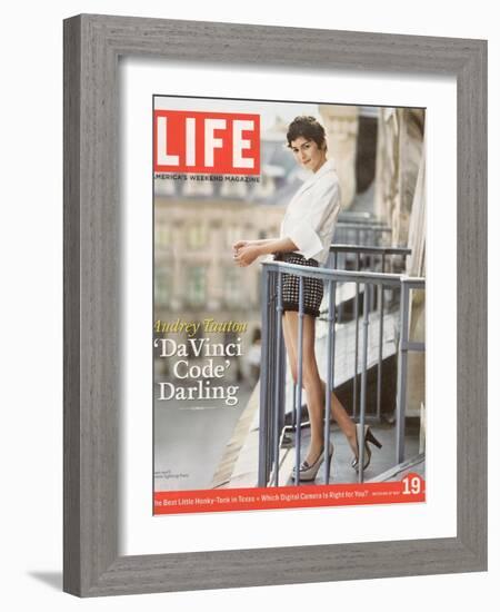 French Actress Audrey Tautou Outdoors on a Balcony in Paris, May 19, 2006-Greg Kadel-Framed Photographic Print