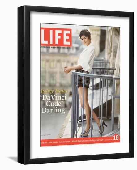 French Actress Audrey Tautou Outdoors on a Balcony in Paris, May 19, 2006-Greg Kadel-Framed Photographic Print