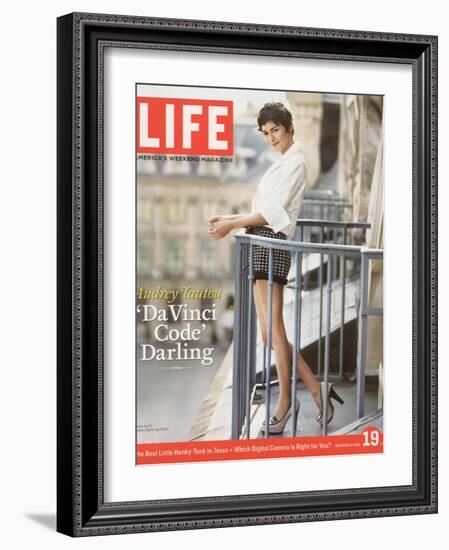 French Actress Audrey Tautou Outdoors on a Balcony in Paris, May 19, 2006-Greg Kadel-Framed Photographic Print