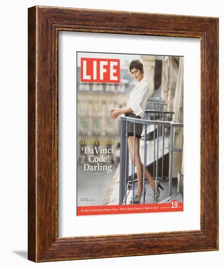 French Actress Audrey Tautou Outdoors on a Balcony in Paris, May 19, 2006-Greg Kadel-Framed Photographic Print