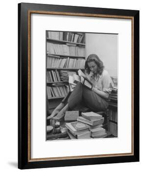 French Actress Barbara Laage, Alone in Her Apartment Reading-Nina Leen-Framed Photographic Print