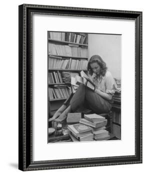 French Actress Barbara Laage, Alone in Her Apartment Reading-Nina Leen-Framed Photographic Print