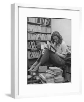 French Actress Barbara Laage, Alone in Her Apartment Reading-Nina Leen-Framed Photographic Print