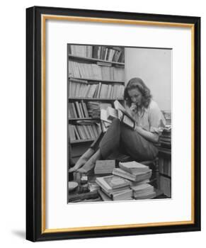 French Actress Barbara Laage, Alone in Her Apartment Reading-Nina Leen-Framed Photographic Print