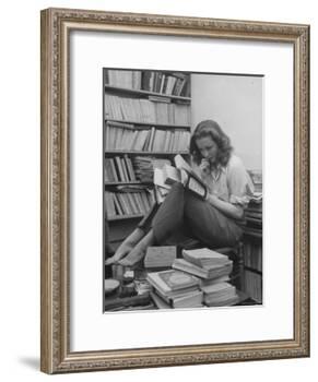 French Actress Barbara Laage, Alone in Her Apartment Reading-Nina Leen-Framed Photographic Print