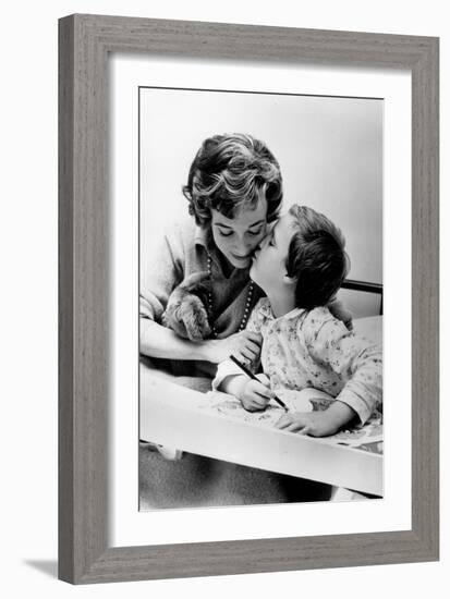 French Actress Micheline Presle with Daughter Tonie Marshall (7) August 9, 1958-null-Framed Photo