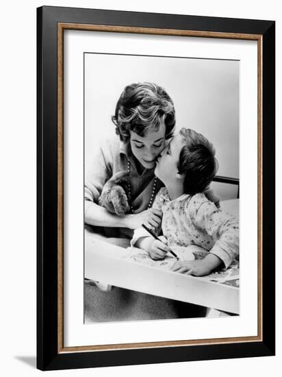 French Actress Micheline Presle with Daughter Tonie Marshall (7) August 9, 1958-null-Framed Photo
