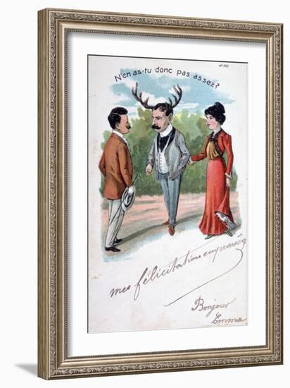 French Adultery Caricature Postcard, C1900-null-Framed Giclee Print