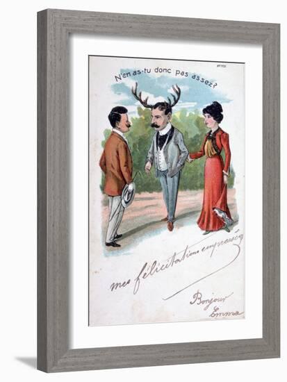 French Adultery Caricature Postcard, C1900-null-Framed Giclee Print