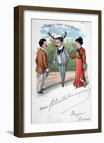 French Adultery Caricature Postcard, C1900-null-Framed Giclee Print