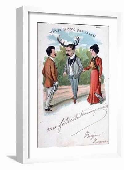 French Adultery Caricature Postcard, C1900-null-Framed Giclee Print