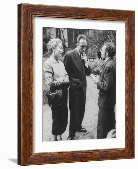 French Author, Albert Camus and His Wife after He Has Won a Nobel Prize for His Writing-Loomis Dean-Framed Photographic Print