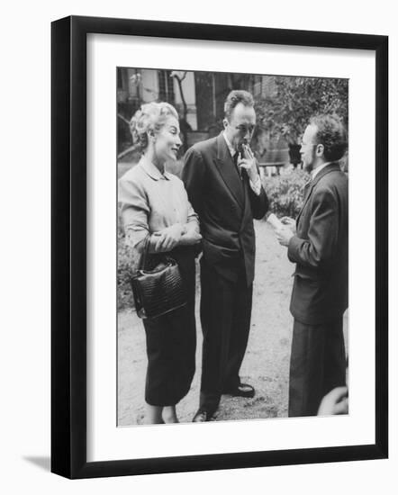 French Author, Albert Camus and His Wife after He Has Won a Nobel Prize for His Writing-Loomis Dean-Framed Photographic Print