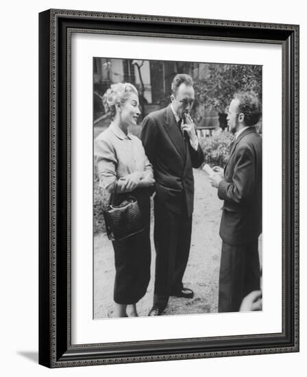 French Author, Albert Camus and His Wife after He Has Won a Nobel Prize for His Writing-Loomis Dean-Framed Photographic Print