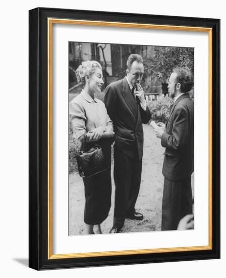 French Author, Albert Camus and His Wife after He Has Won a Nobel Prize for His Writing-Loomis Dean-Framed Photographic Print