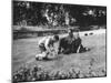 French Author, Albert Camus at His Home, Sitting in Garden with His Young Son and Daughter-Loomis Dean-Mounted Photographic Print